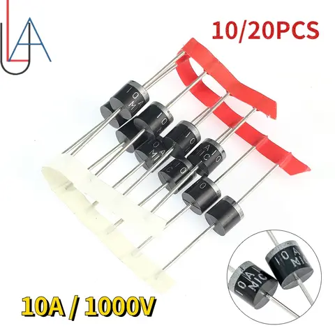 LAOBEI 10/20 piezas 10A10 Diodos 10A 1000V DO-27 Kit de diodos rectificadores axiales eléctricos