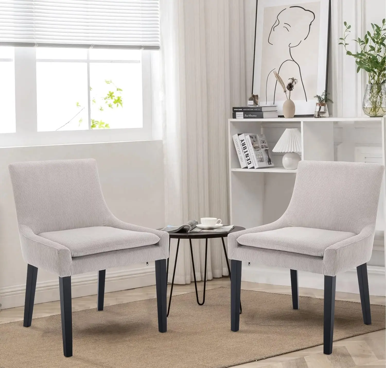 Modern Dining Chairs Set of 4, Upholstered Corduroy Accent Side Leisure Chairs with Mid Back and Wood Legs for Living Room