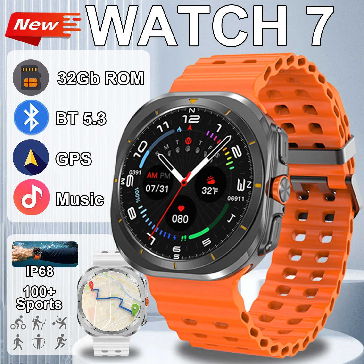 

2025 New DT Watch Ultra Smart Watch 32Gb Memory Local Music Compass Bluetooth Call 3D Menu Wireless Charging Series 7 Smartwatch