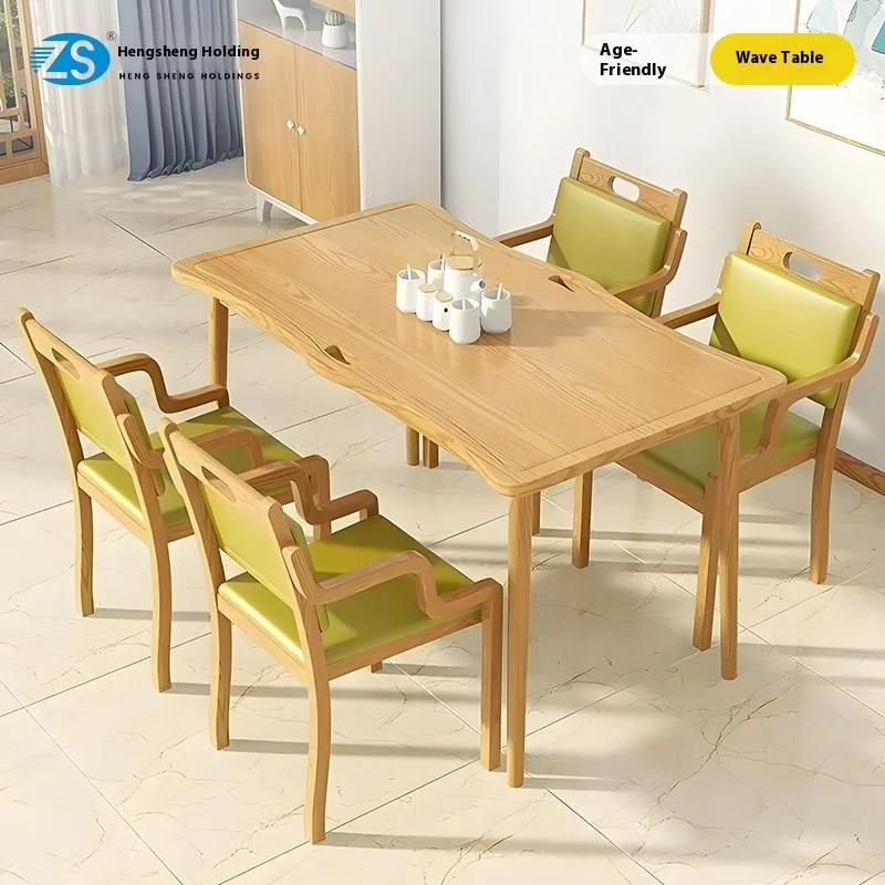 طاولة طعام وكراسي خشبية حديثة مثالية لمراكز الرعاية النهارية لكبار السن ومنازل التمريض والمرافق الترفيهية #2