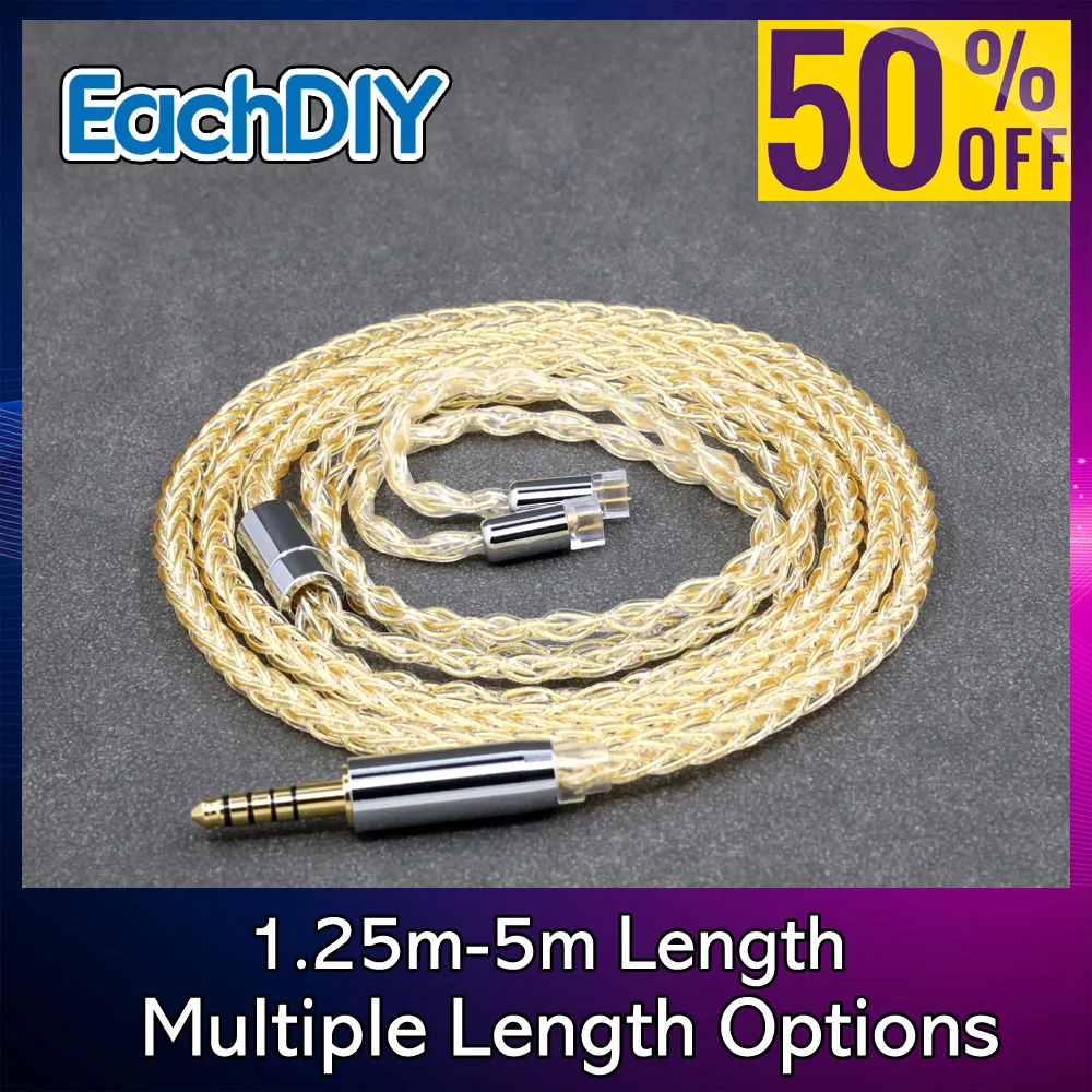 8 كور 99% 7n الفضة النقية 24k مطلية بالذهب سماعة كابل ل UE11 UE18 برو QDC الجوزاء الجوزاء-S أنول V3-C V3-S V6-C 8421