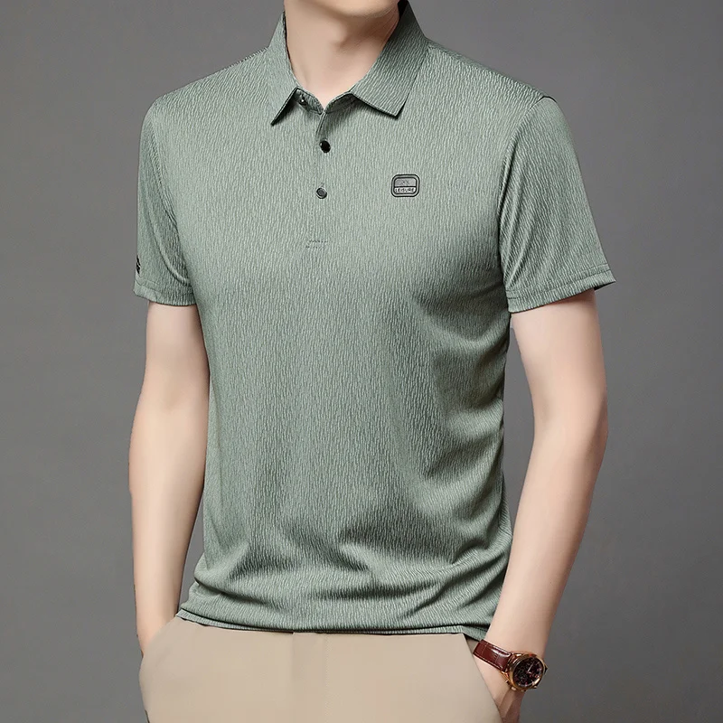 Herren Kurzarm-Poloshirts mit Vertikalen Streifen Lässige Leichte Atmungsaktive Oberteile mit Logo-Emblem für Männer – Detail 15