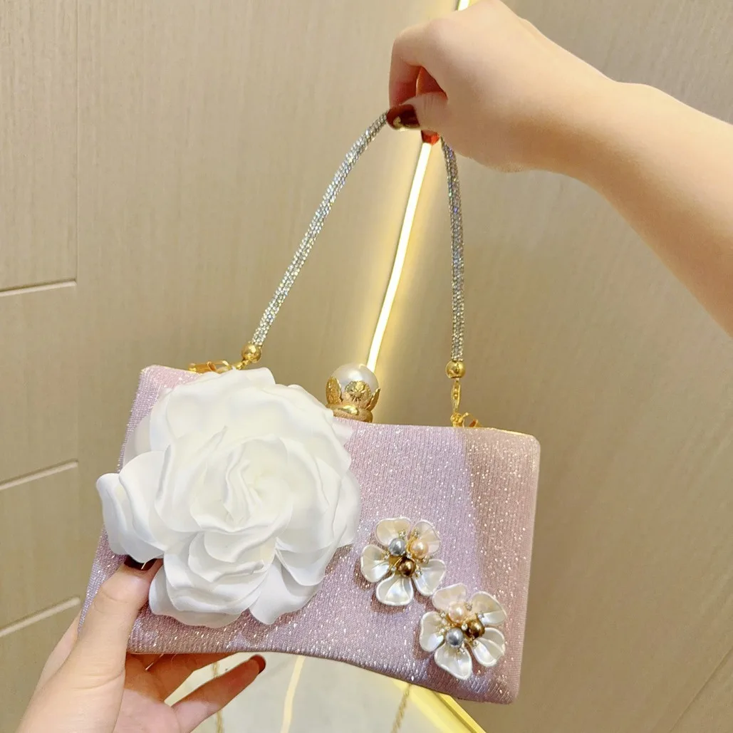 

Luxury Women Clutch Bag Fashion 3d Flower Decoration Handbag Banquet Dinner Party Ladies Crossbody Shoulder Bag Classy Purse