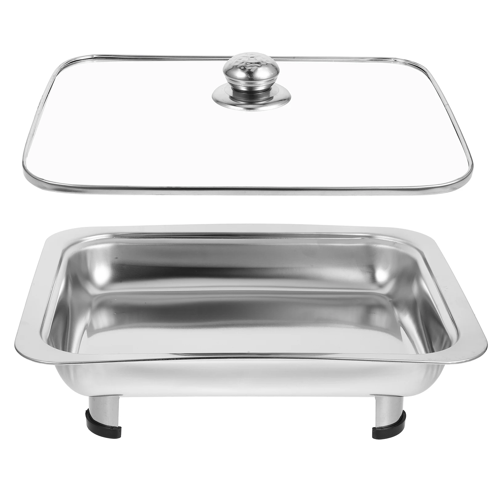 

Stainless Steel Buffet Dish Tray Rectangular Canteen Basin with Cover Tray Buffet Plate Restaurant Gadgets Home Party Supplies