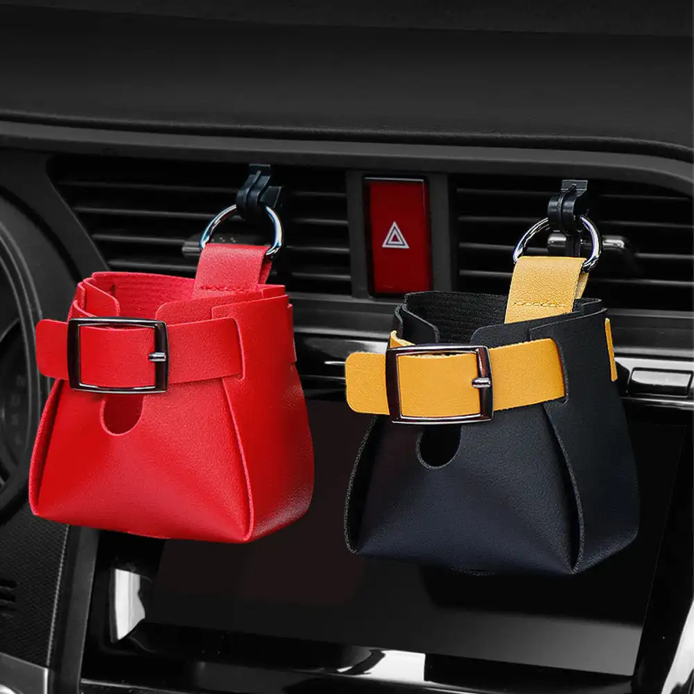 Car Air Vent Storage Bag Air Vent Dashboard Tidy Hanging Organizer Box Hanging Multi-functional Leather Storage Car Accessories