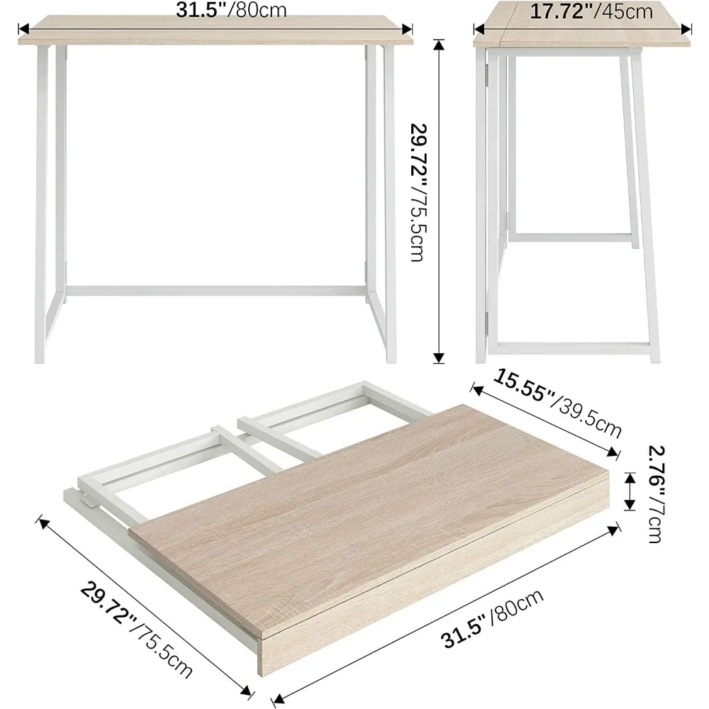 Mesa dobrável do computador, montagem simples, mesa de escrita para pequeno espaço, casa e escritório