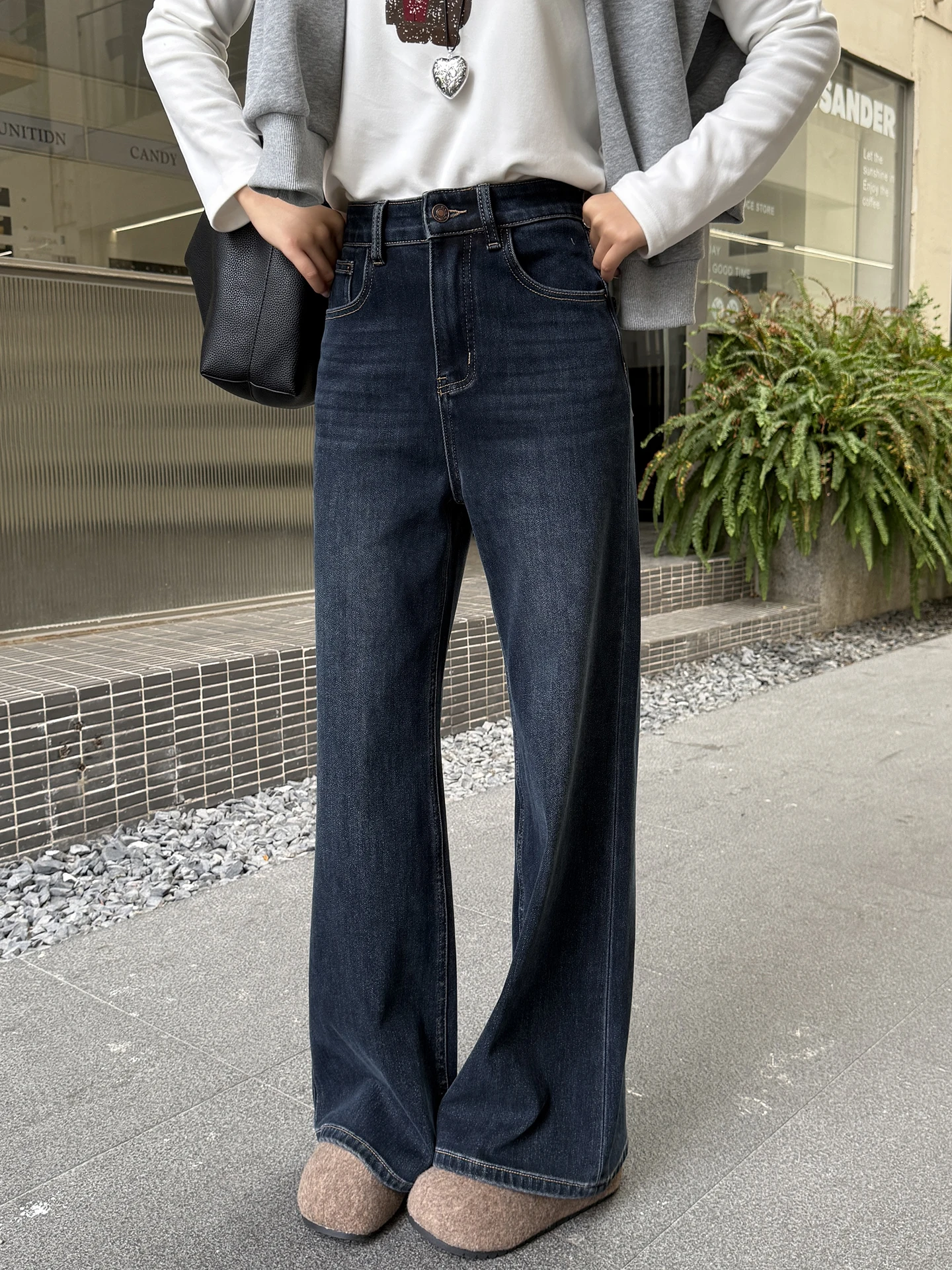 

Модные женские джинсы-клеш с флисовой подкладкой, широкие, свободные, в пол, с высокой талией, осенне-зимняя новинка