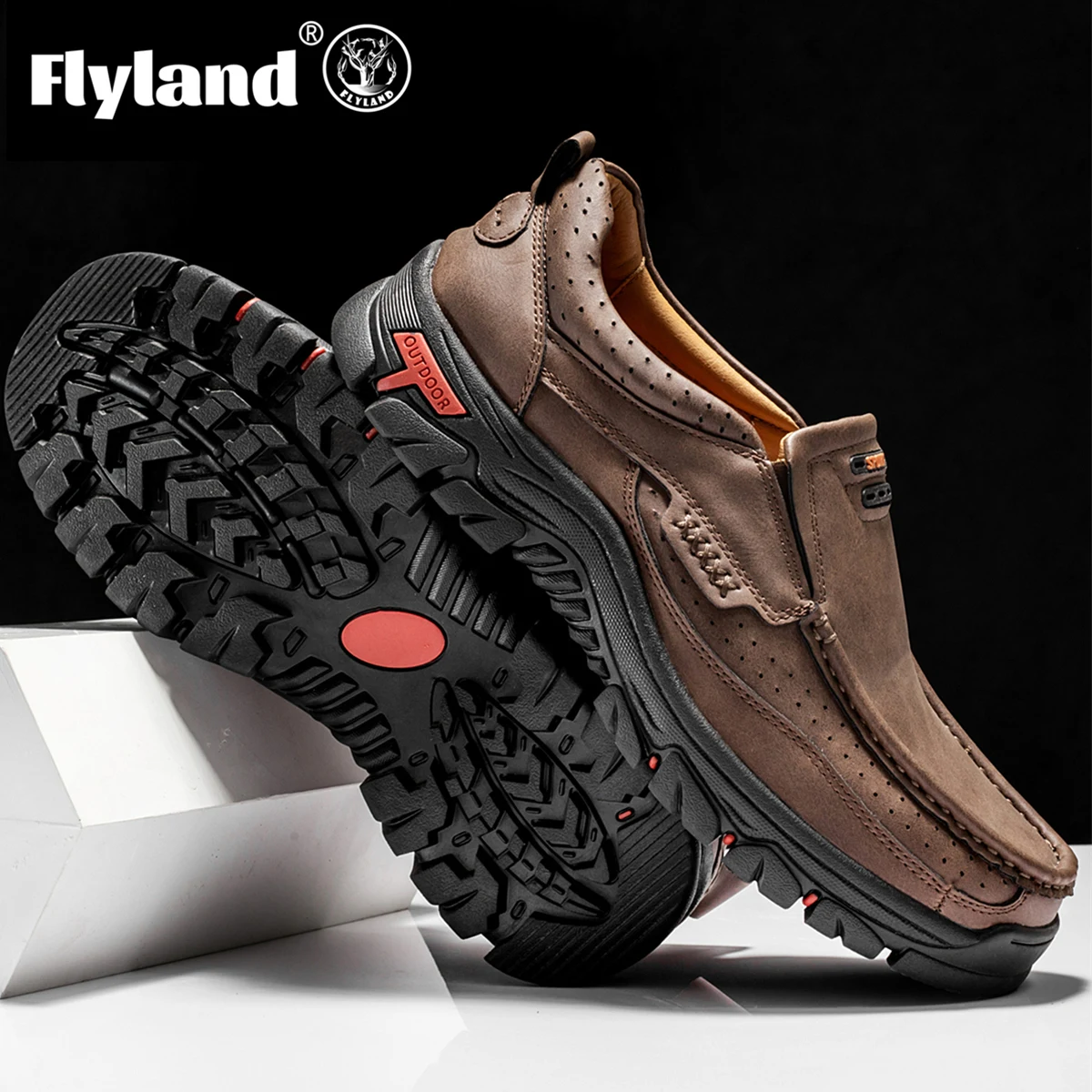 FLYLAND Men's Fashion Vintage Hand Stitching Soft Business Casual Leather Ankle Boots Handmade Shoes Flats Oxfords Plus Size