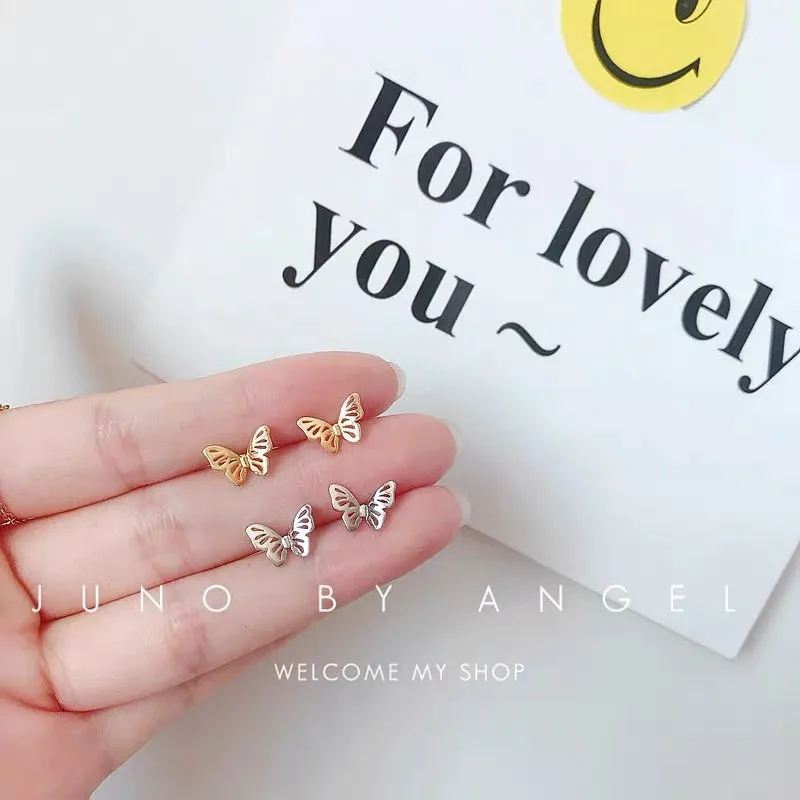 Lovely Small Earrings Piercings Wing Heart Stud Earrings For Women Gold Color 925 Silver Needles Ear Stud Jewelry For Teen Gift