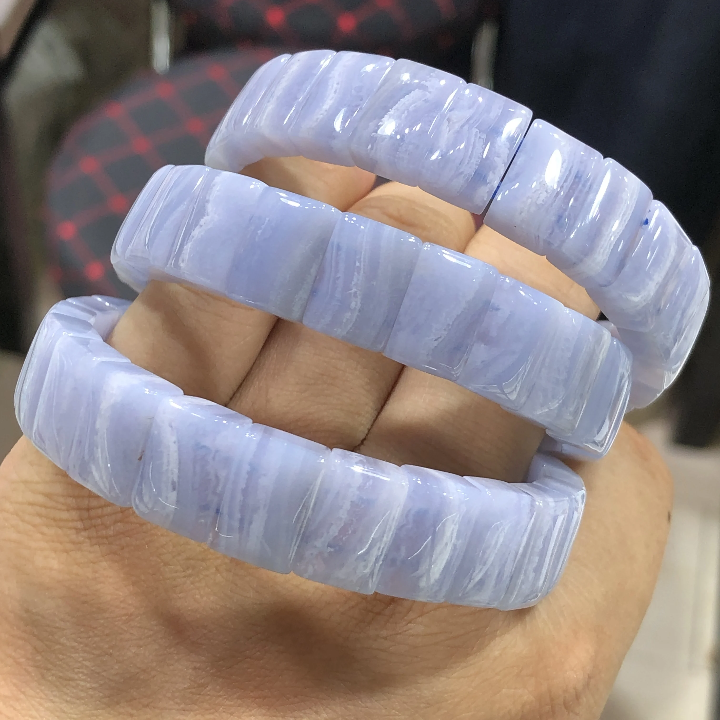 

1Pc Natural Blue Lace Agate Bracelet Bangle 9x13MM Square Rectangle Beads Reiki Healing Stone Fashion Jewelry Gift For Women Men