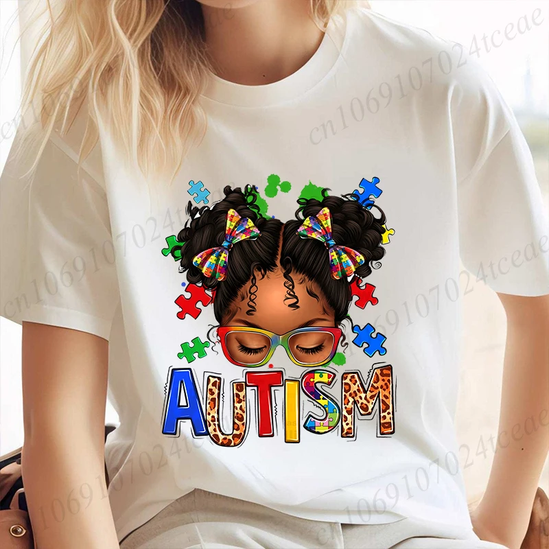 Autism Girl T-shirt for Women Clothing Fashion Awareness Tee Shirts Hip Hop Femme Neurodiversity Tee Autism Female Clothing