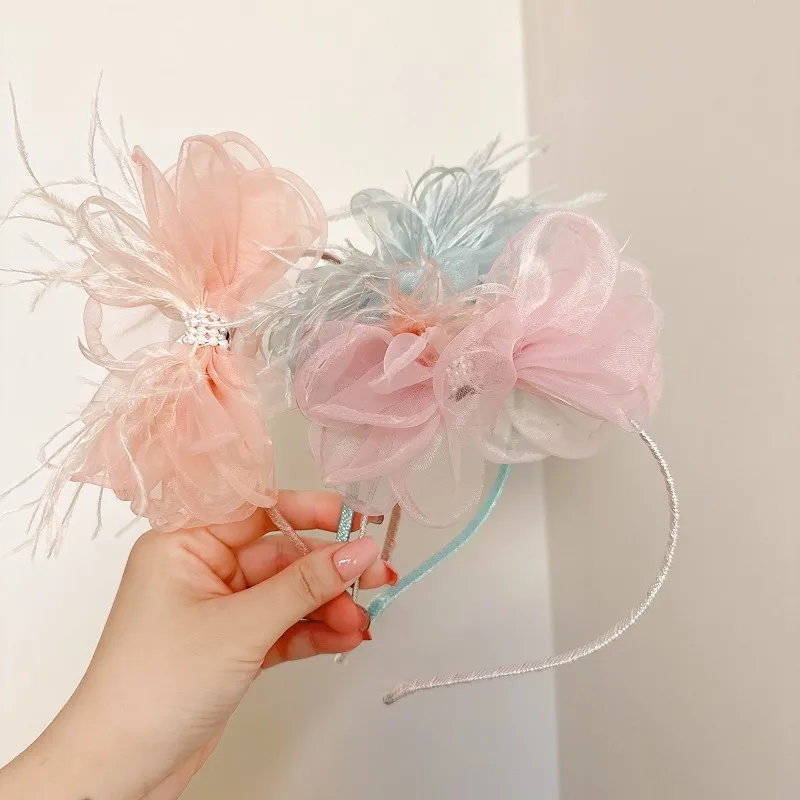 

Baby Girl Princess Feather Flower Headband Toddler Child Hairwear Accessory Kid Lace Tutu Bow Hairband Party Carnival Birthday