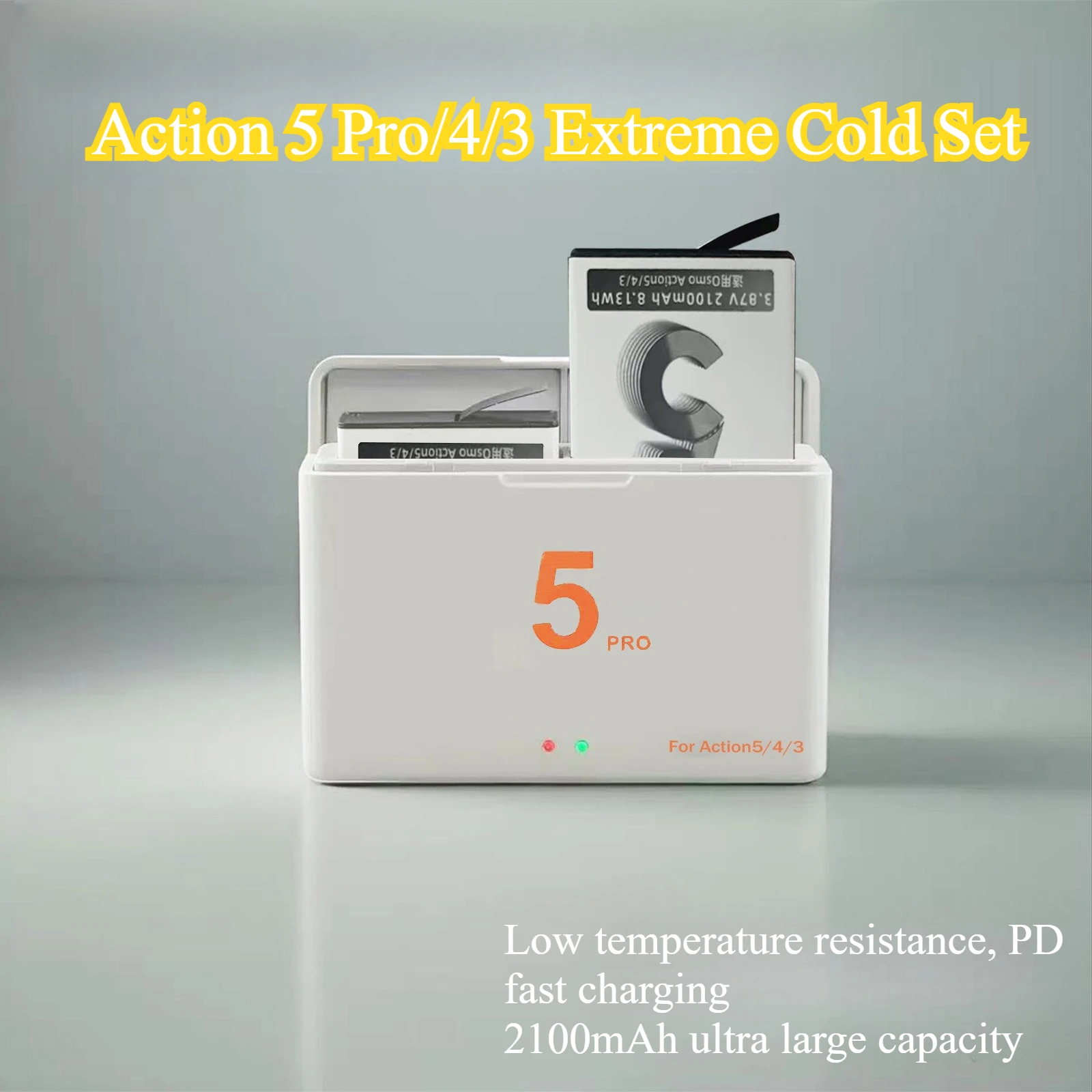 

Аккумулятор 2100 мАч для камеры DJ Action5 Pro с чехлом для зарядной док-станции с увеличенным временем для водонепроницаемой спортивной камеры 4K