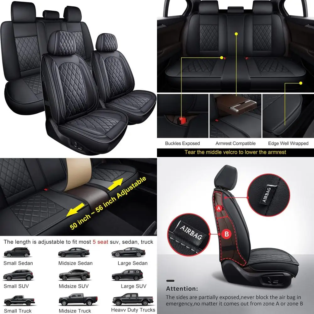 

Universal Waterproof Black Seat Covers for Cars, Trucks & SUVs - Full Set Protection for Sedans, CRV, Accord, Equinox