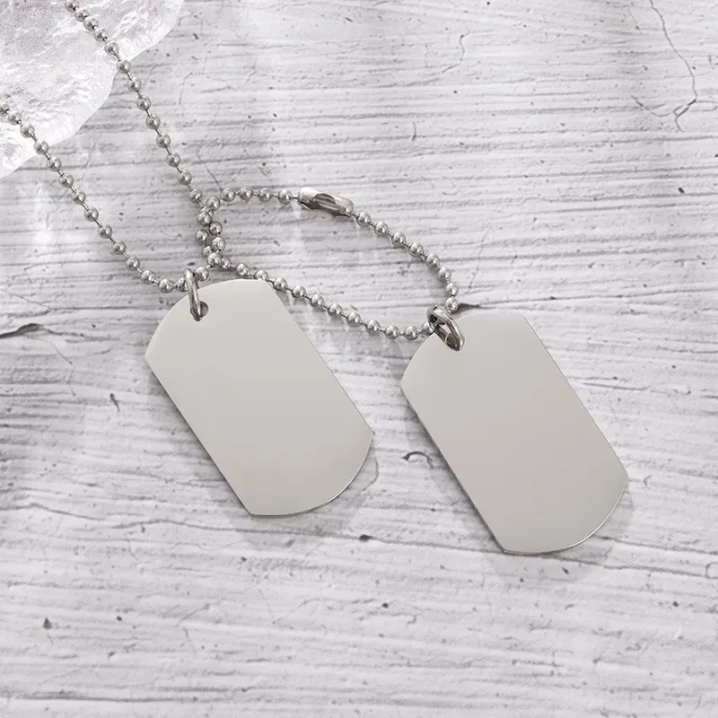 Men\\\'s Rectangular Double Dog Tag Stainless Steel Military Id Tag Pendant Titanium Steel Necklace Army Male Jewelry