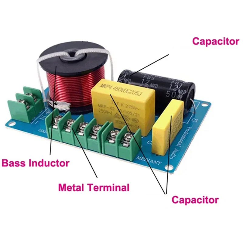 2PCS 200W 3-Way Audio Hifi Filter Circuit Board Stereo Speaker Crossover Filters Treble/Bass 3 Unit Frequency Dividers