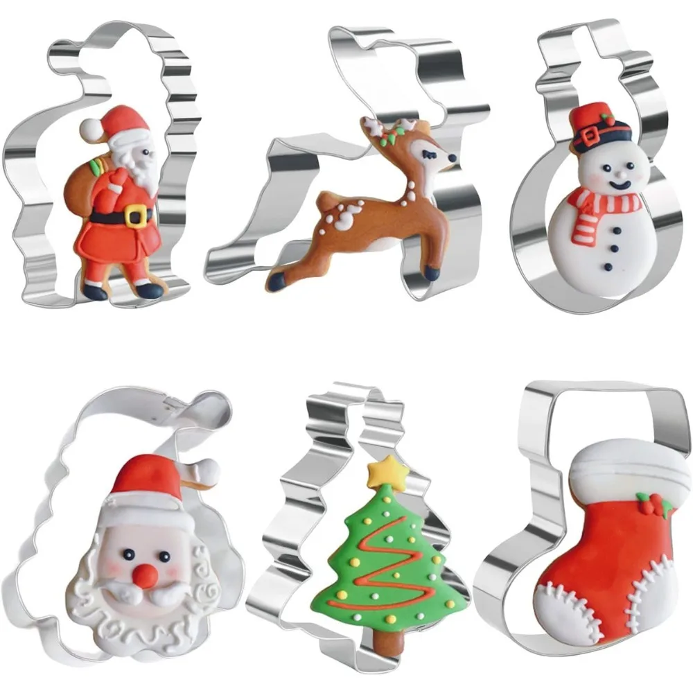 

6 Piece Christmas Stainless Steel Cookie Mold Baking Utensil Set, Easy To Demould, Suitable for Party Baking DIY Pastry Desserts