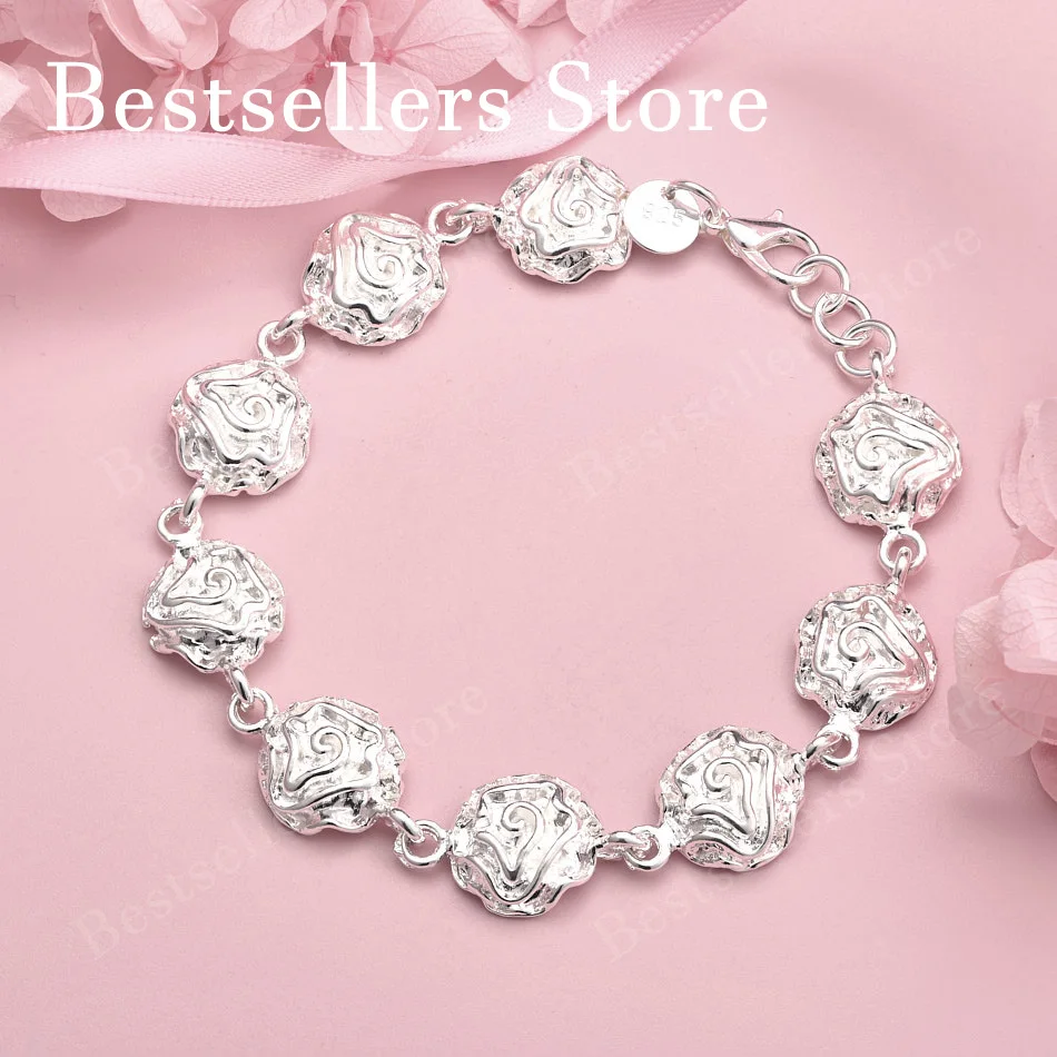 

Charm 925 sterling silver 8-inch exquisite rose bracelet, fashionable women's party wedding accessories, jewelry gifts