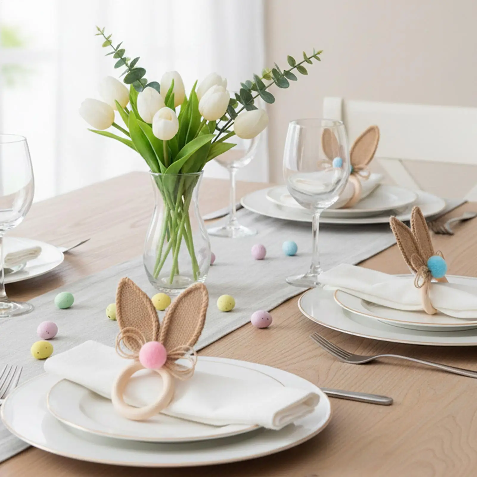 Napkin Rings 6 Pieces Easter Table Settings Serviette Buckles Dinner Napkin Holders With Rabbit Ear For Home Entertainers