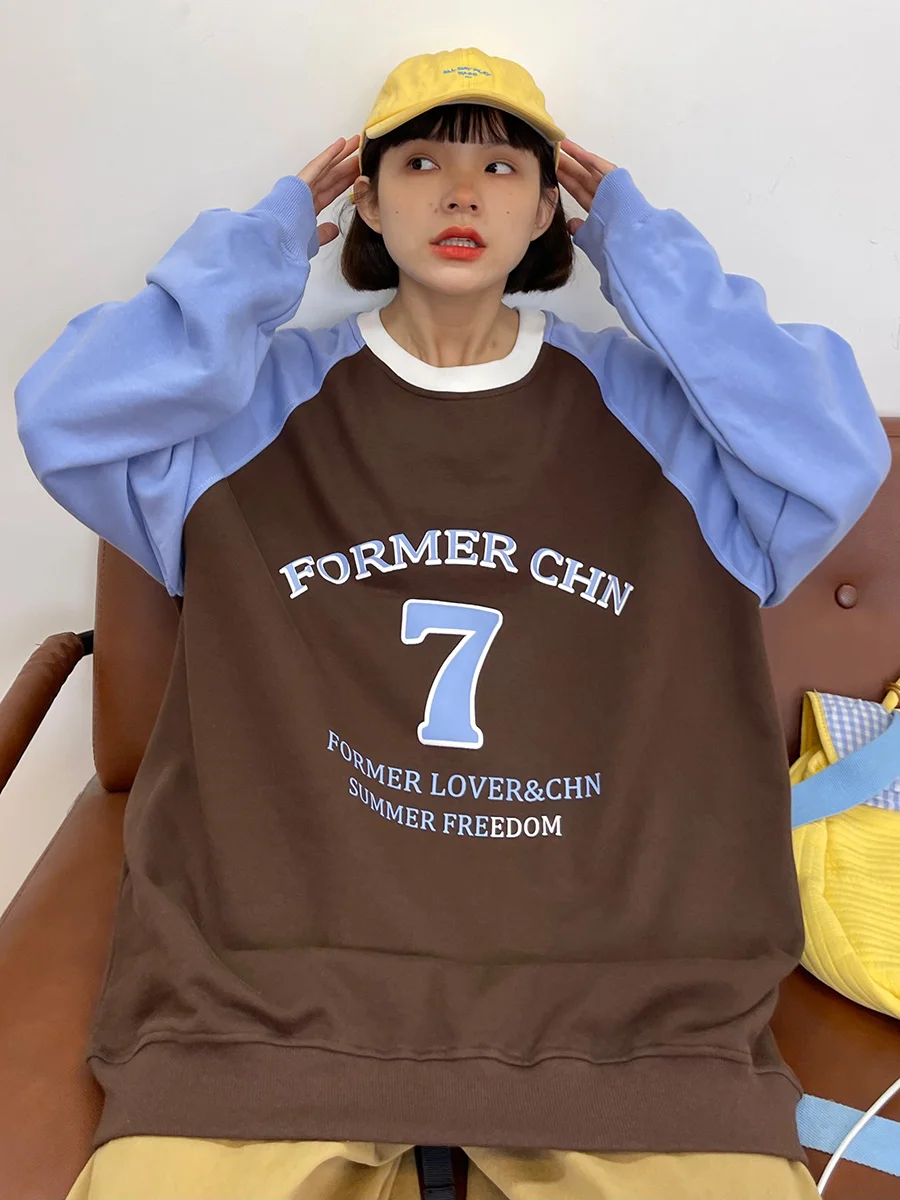 

Contrast round neck sweatshirts for women in autumn 2023, new loose fitting bf American retro couple versatile top trend Hoodies