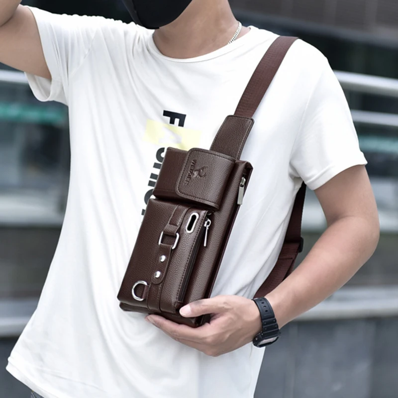 Sports Mens Waist Bag Multifunction Chest Bags Casual Messenger Belt Bags For Men PU Leather Crossbody Packs Phone Small Pouch