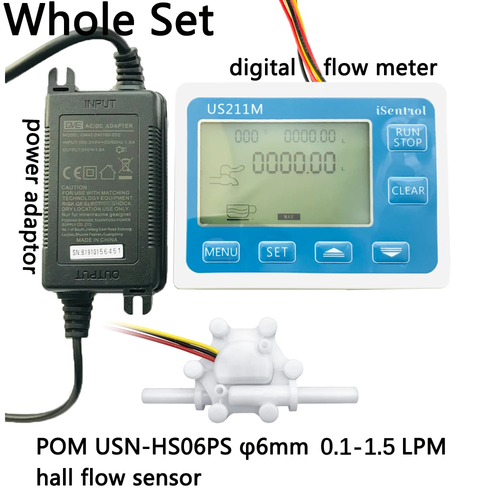 

US211M USN-HS06PS Digital Water Flow Meter Reader and 0.1-1.5L/min Hall Water Flow Sensor Displayer Sea Zhongjiang Dijiang