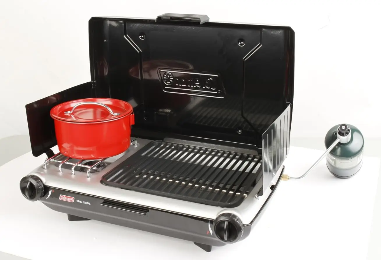 Tabletop 2-in-1 Camping Grill/Stove, 2 Burner Propane Grill and Stove