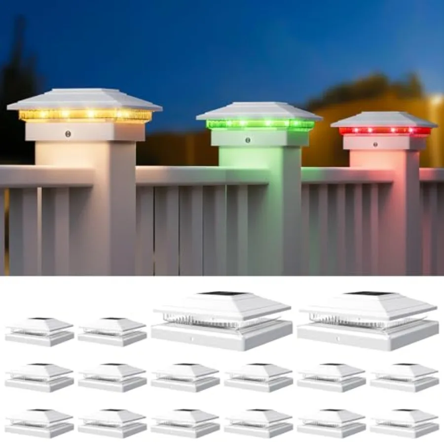 

Solar Post Cap Lights Color Changing - RGB 8 Solid and Gradient Colors, IP65 Waterproof, for 4x4 5x5 6x6 Wood Vinyl Fences, Dec