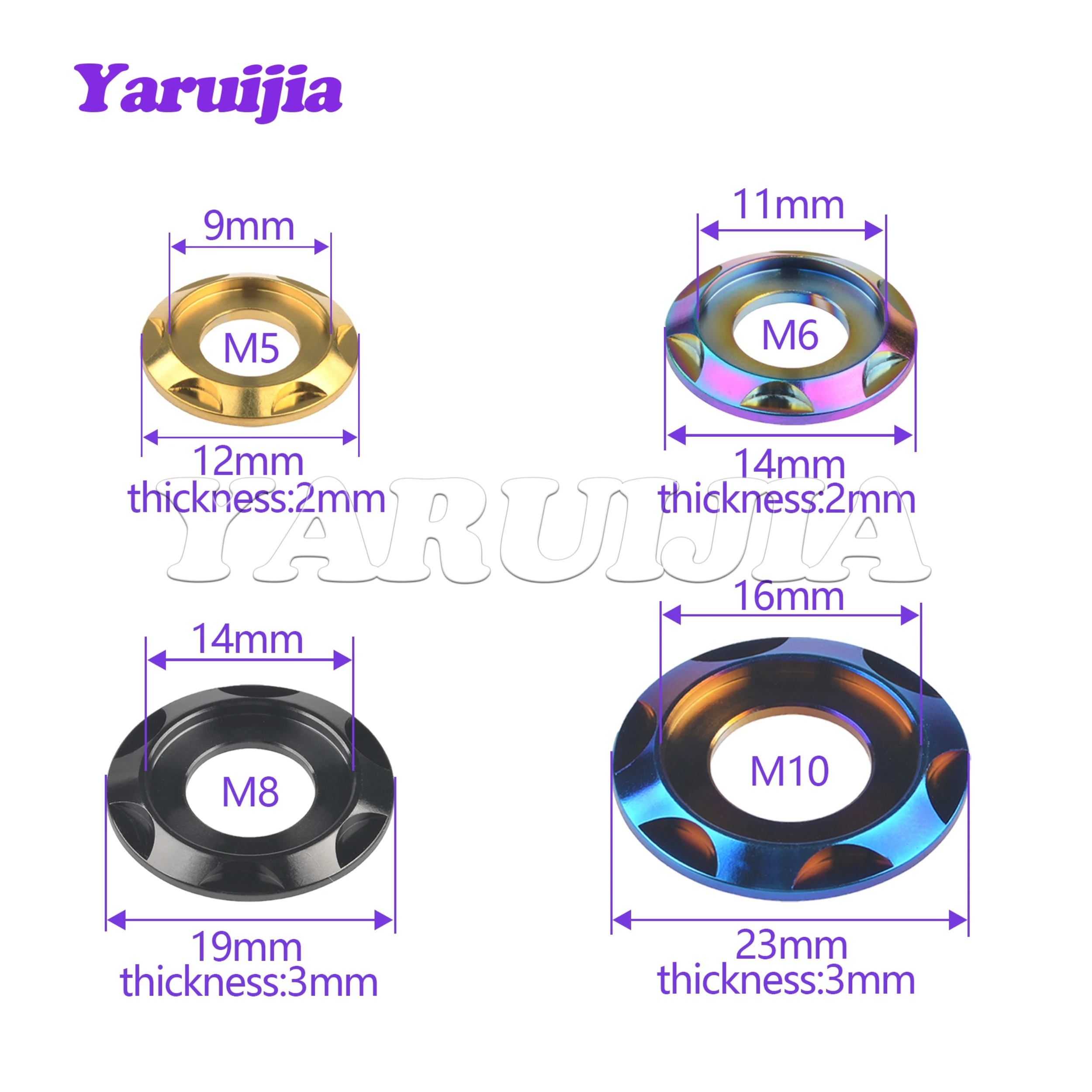 Yaruijia Titanium Spacer Washers M5/M6/M8/M10 Gasket for Bike Motorcycle Car Decorative Washers