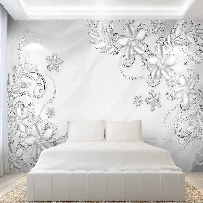 

Custom Mural Photo Wallpaper Light Luxury 3D Soft Pack Diamond Flower jewelry Background Wall Decor Painting Papel De Parede 3D