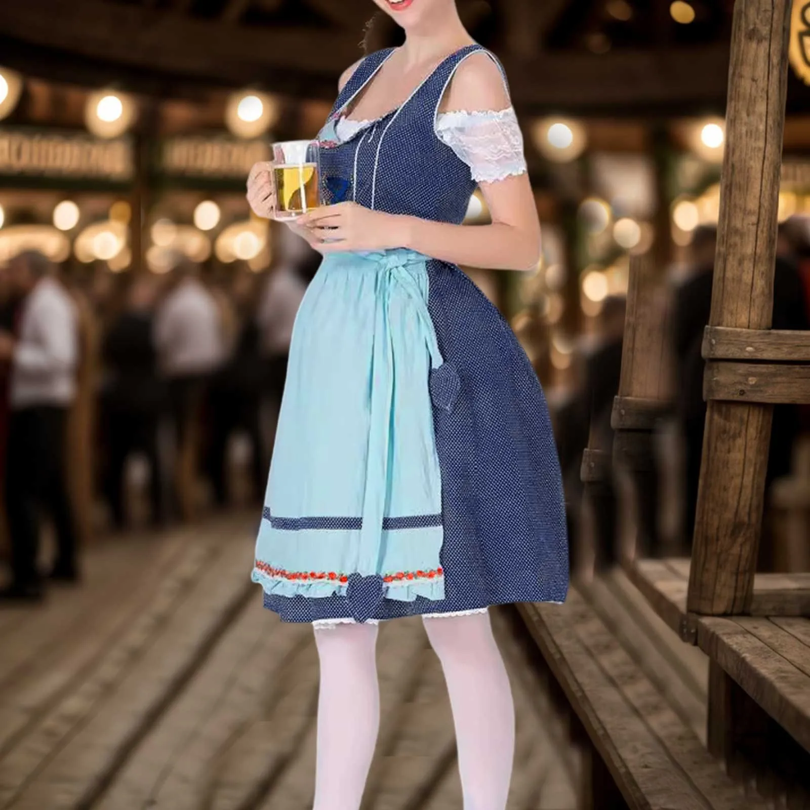 Dirndl الدانتيل يصل فستان الحزب للسيدات ، أوكتوبرفيست ، مهرجان الألمانية ، تأثيري