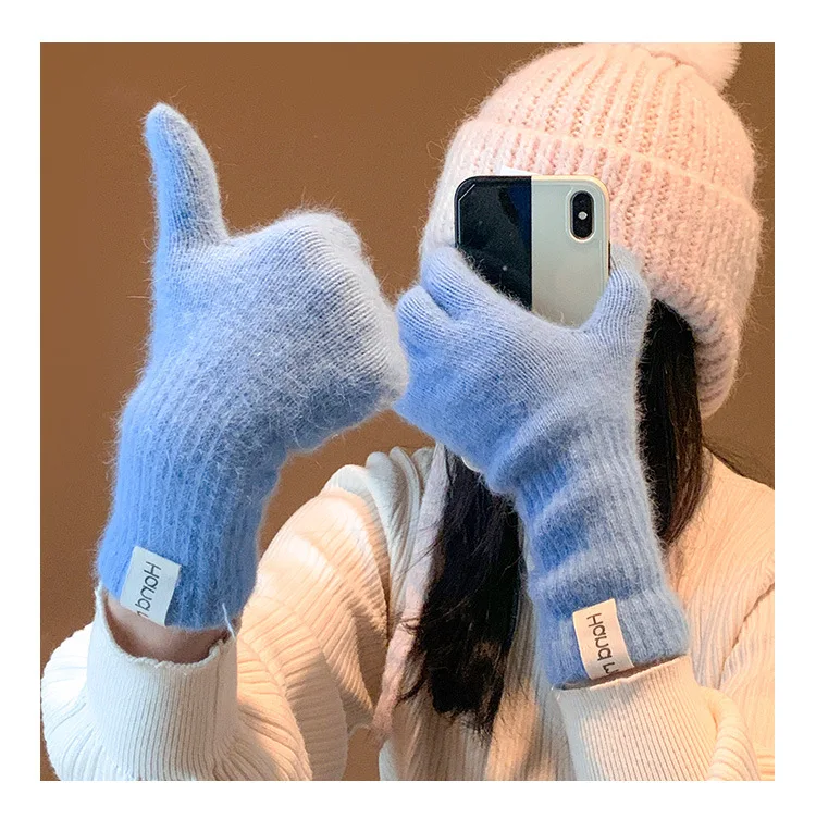 Women Wool Cashmere Gloves Cable Knit Touchscreen Finger Hole Winter Autumn Warm Wrist Length Classic Gloves Female Mitten