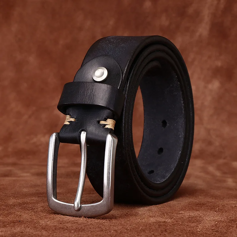 3.8CM High Quality Thick Cowhide Steel Buckle Genuine Leather Casual Jeans Cowboy Belt Men Simple Retro Luxury Male Strap Cintos