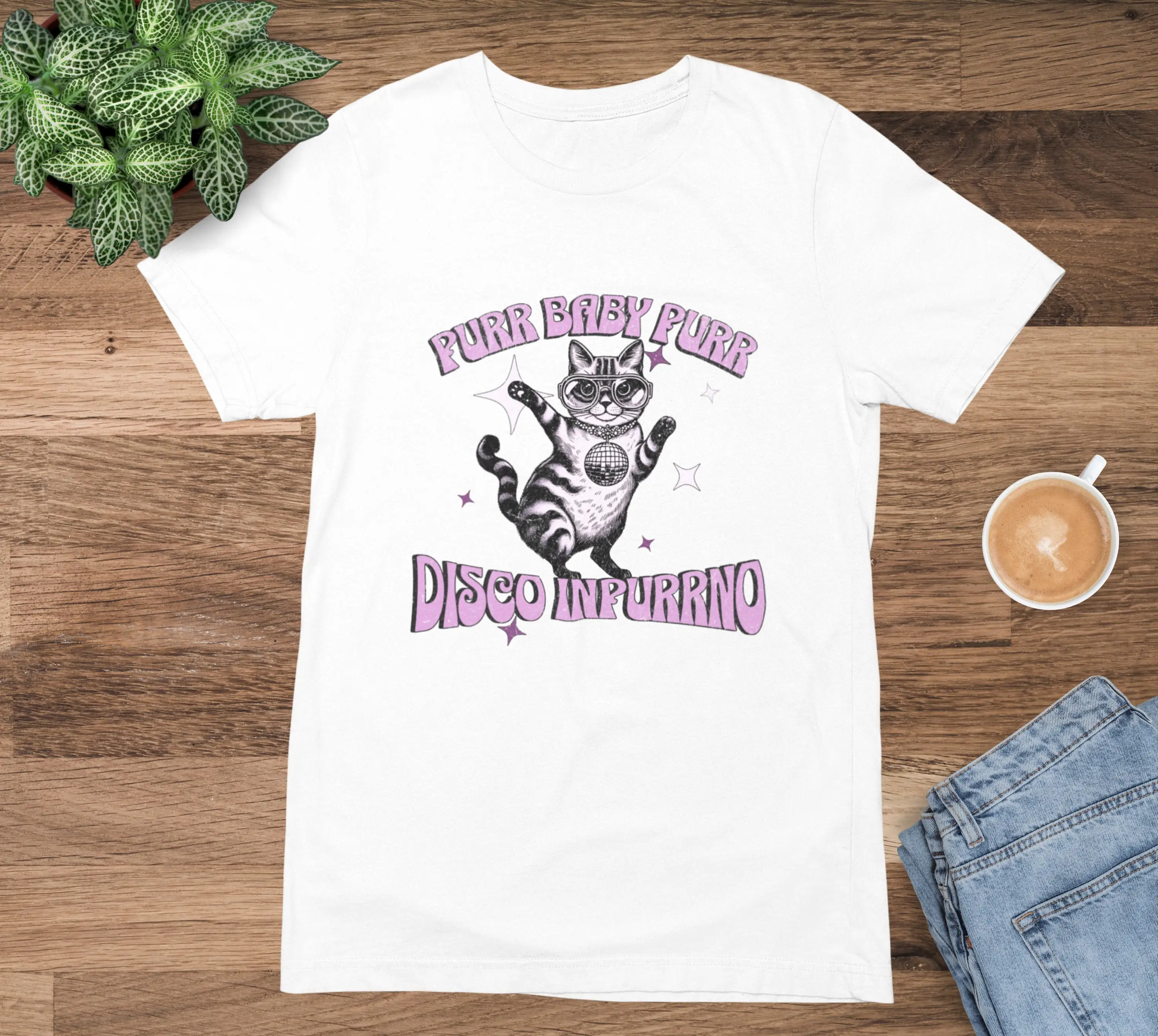 Purr Baby Disco Inpurrno T Shirt Funny Cat Cute Lover For Her Mom Dad Fam