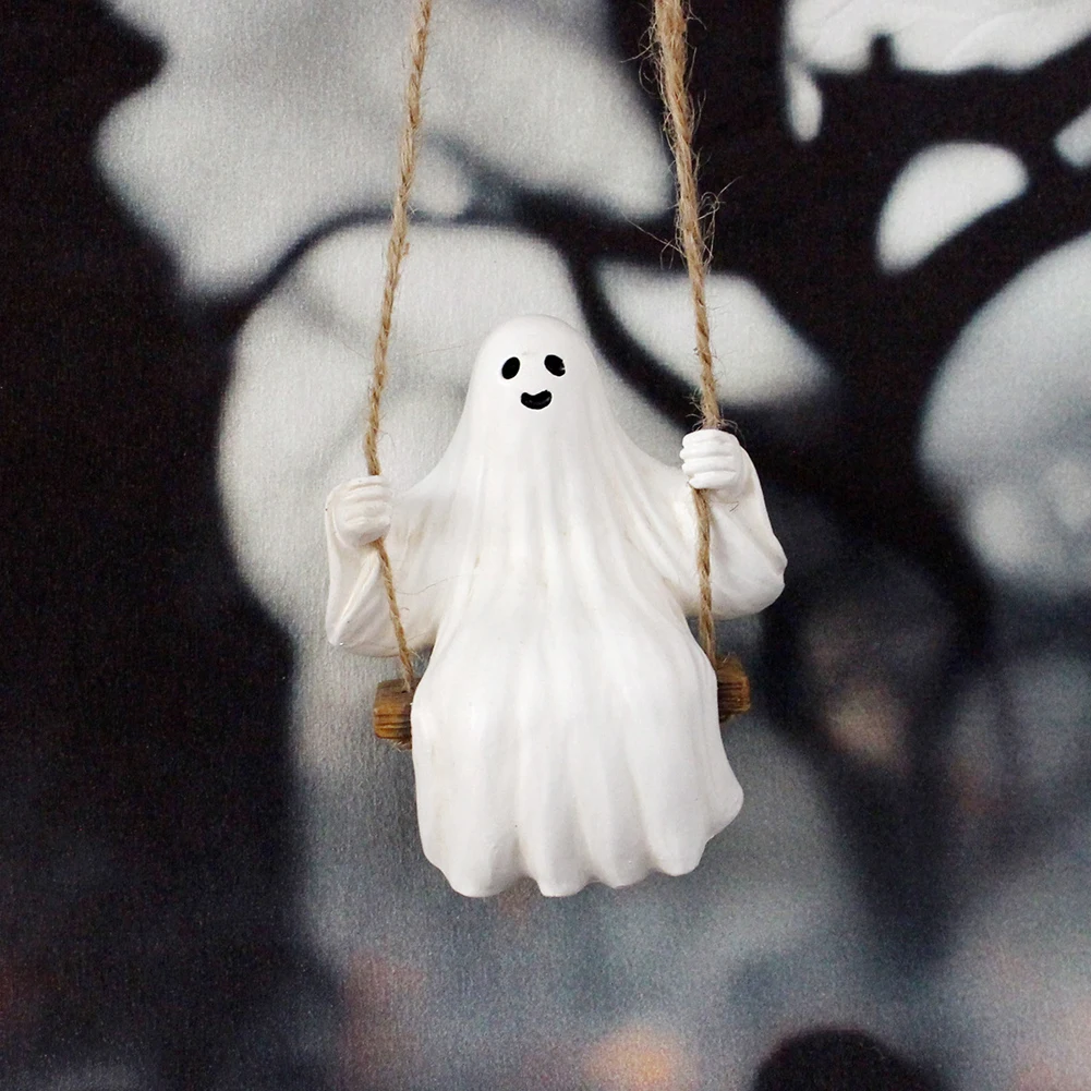 Halloween Ghost Swing Handwerk Hars Schattige Ghost Swing Decor Creatieve Hangende Ghost Ornament Auto Interieur Accessoires