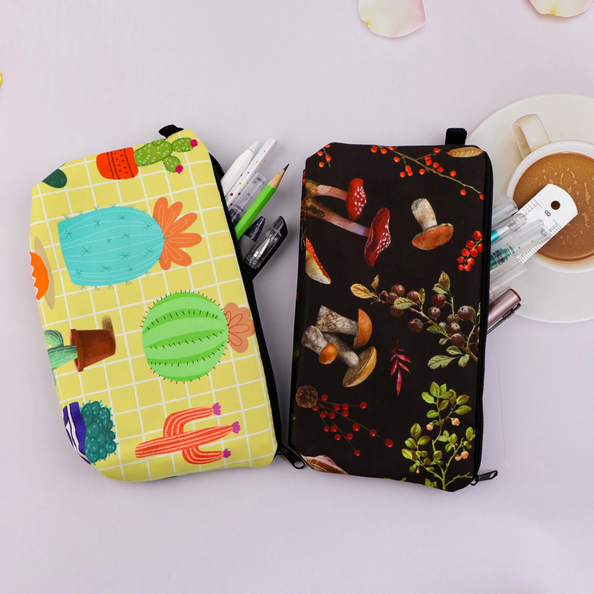 Mushroom Pencil Bag Large Capacity Pencil Storage Bag Cactus Cosmetic Bag Stationery Organizer School Supplies