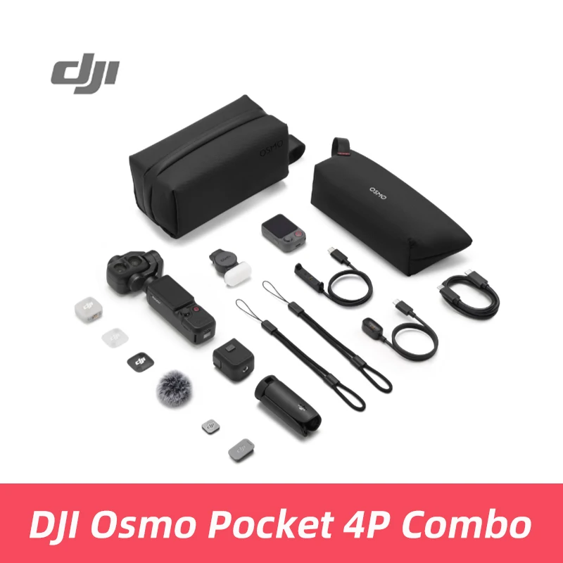 DJI Osmo Pocket 4P: draagbare camera met dubbele lens, 3-assige mechanische stabilisatie, 60 mm telelens met ActiveTrack 8.0, 17-stop HDR, 103 GB interne opslag.