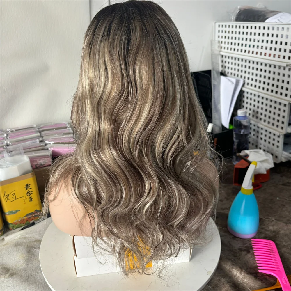 الرماد شقراء يسلط الضوء على الكتف شعر مستعار متموج 18 بوصة 150% 13x4 الدانتيل الجبهة خصلات الشعر المستعار الإنسان سوبر التخليص جاهزة للشحن قطعة واحدة فقط #5