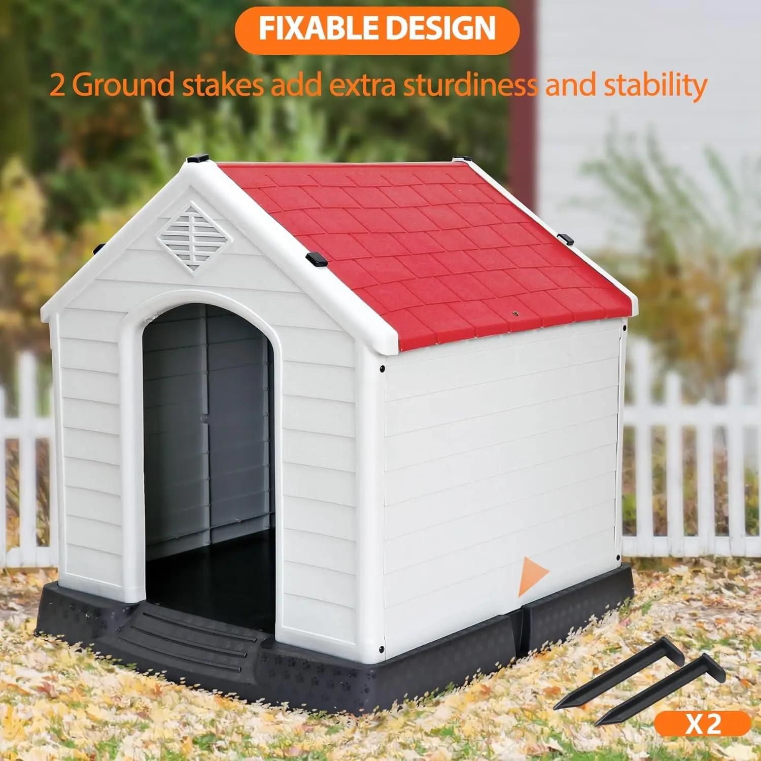 Plastic Dog House - Waterproof Dog Kennel with Air Vents & Elevated Floor All Weather Indoor Outdoor