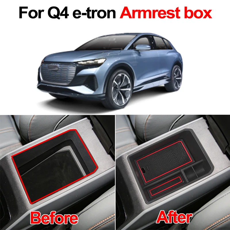 Car Armrest Storage Box For Audi Q4 E-tron Central Control Container Auto Styling Interior Accessories