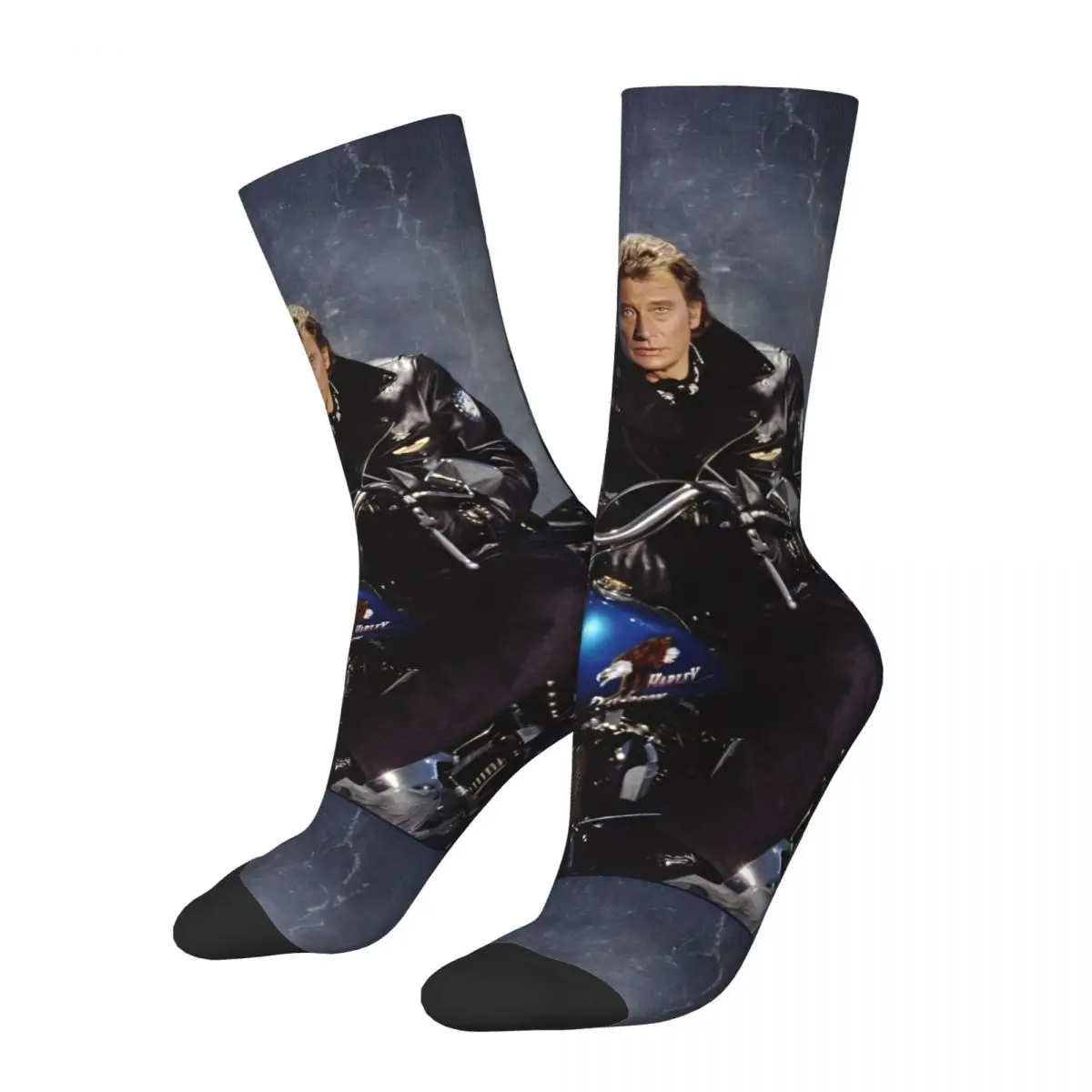 Retro Johnny Hallyday Basketball Socks Rock Star Music French Singer Polyester Crew Socks for Women Men Non-slip