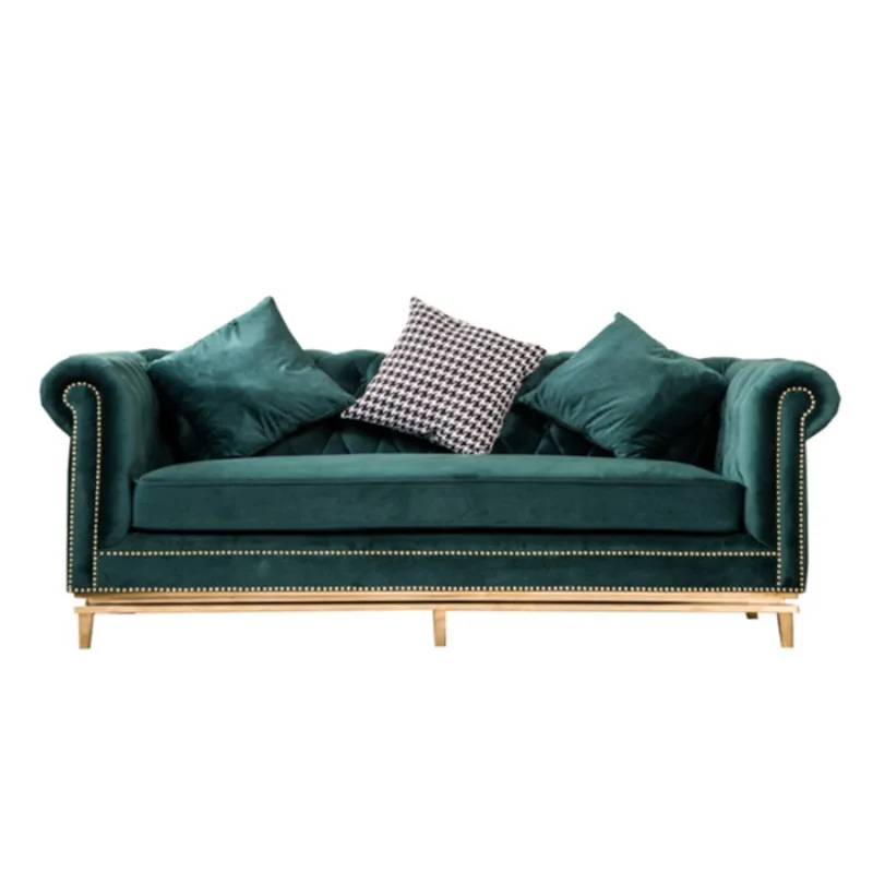 Living room sofa model home, living room three-person fabric pull-button sofa, fully renovated