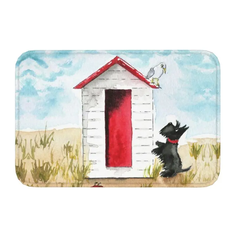 Scottie Dog Beach Hut Doormat Non-Slip Kitchen Bathroom Mat Balcony Floor Door Entrance Carpet Rug Toilet Living Room Footpad