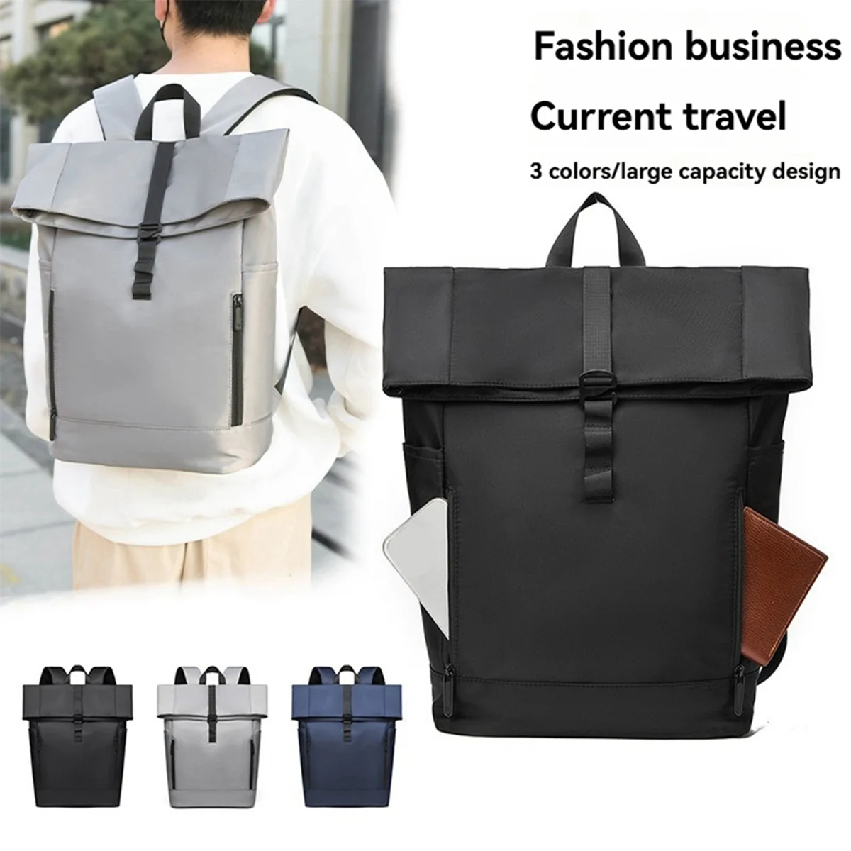 AT42 حقيبة كتف قابلة للطي، حقيبة ترفيهية للأعمال، حقيبة كتف بغطاء علوي، رمادي