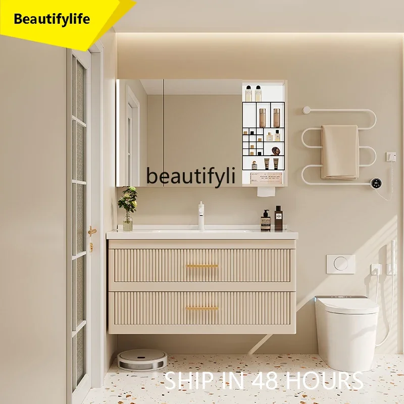 A17 y Bathroom Cabinet Combination Ceramic Integrated Basin Solid Wood Washbasin Cabinet Intelligent Washbasin Washbasin Cabinet
