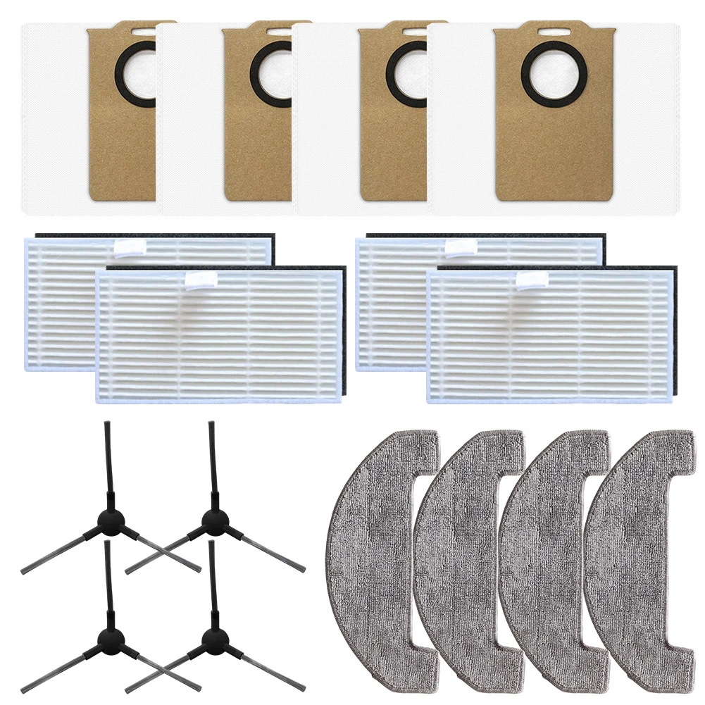 

4* фильтры + 4* тряпки для швабры + 4* мешки для пыли + 4* боковые щетки, ловушки для частиц пыли и перхоти домашних животных для робота-пылесоса Uninell UR3