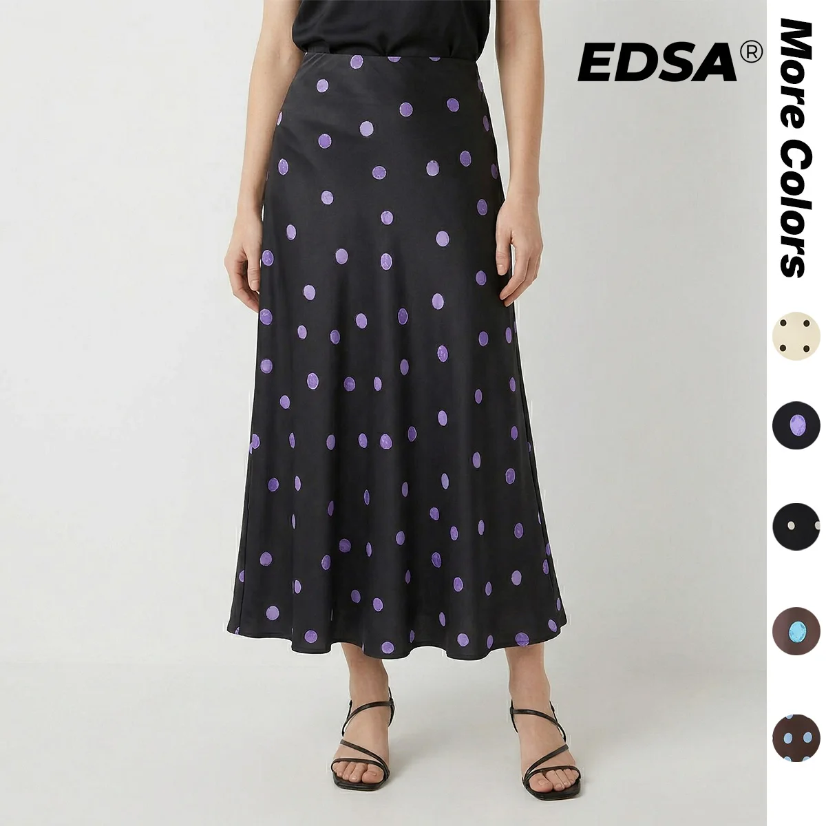 

Женская юбка миди EDSA в горошек с высокой талией, прямая, А-силуэта, длинная, для весенне-летних вечеринок и повседневной носки