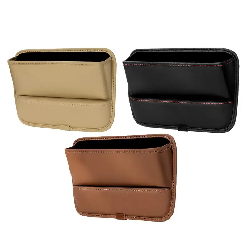 Car Interior PU Leather Console Side Seat Gap Filler Front Seat Organize Storage Accessories Auto Universal Car Seats Pockets