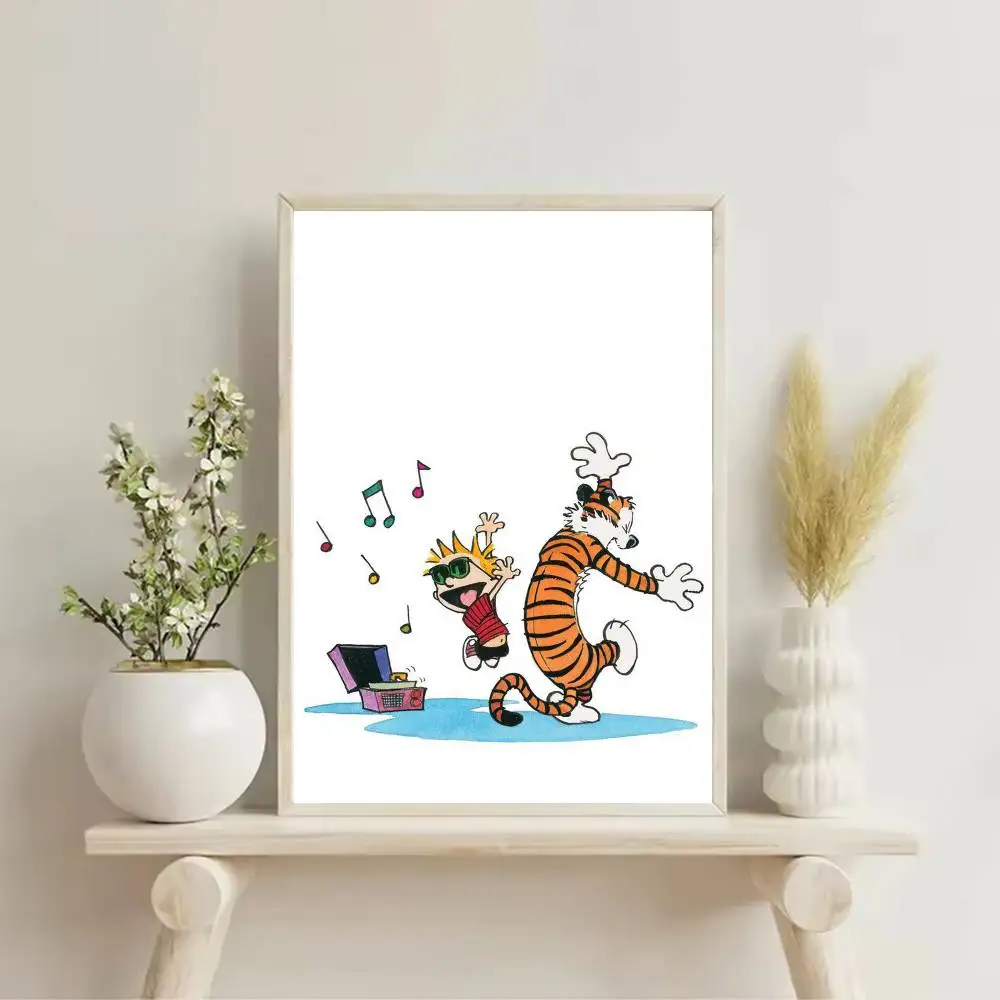 C-Calvin and Hobbes Poster Self-adhesive Art Waterproof Paper Sticker Coffee House Bar Room Wall Decor