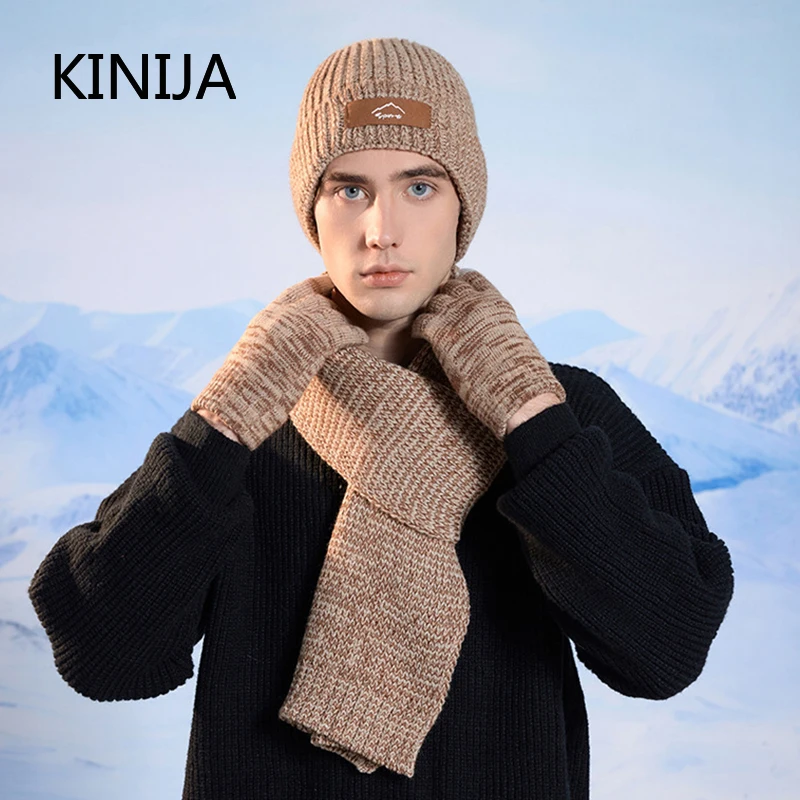 Gorro de invierno, guantes, conjunto de bufanda, gorro tejido para mujer, forro polar grueso, gorro para ciclismo al aire libre, esquí, gorros a prueba de viento